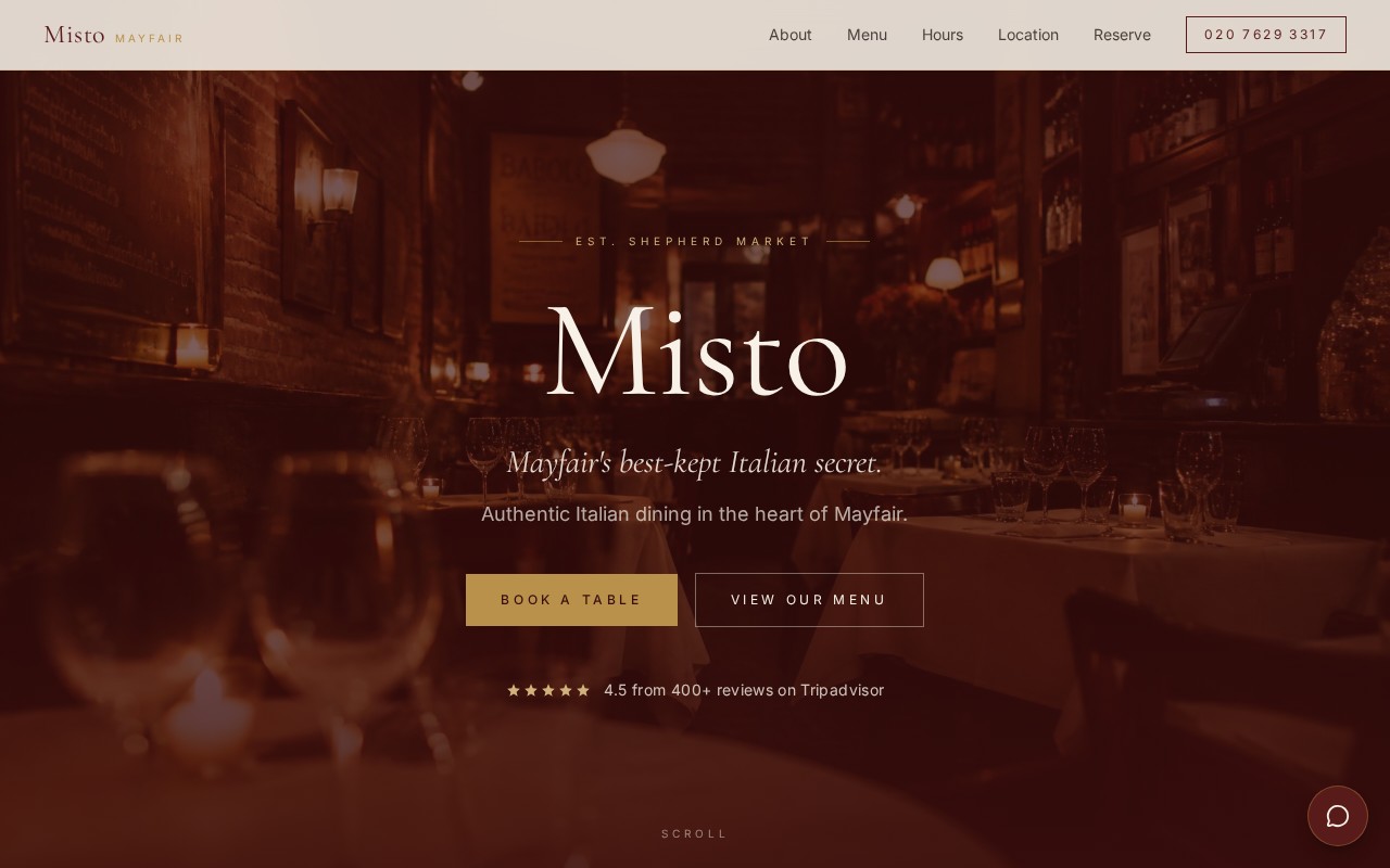 Misto Mayfair — Italian restaurant website